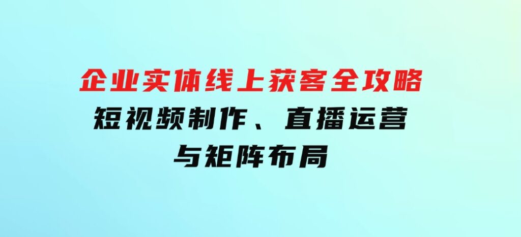 企业实体线上获客全攻略：短视频制作、直播运营与矩阵布局-财仔梦想资源网