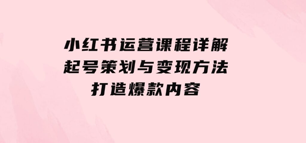 小红书运营课程详解：起号策划与变现方法，打造爆款内容-财仔梦想资源网
