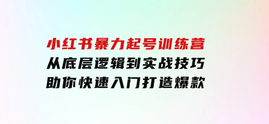 小红书暴力起号训练营，从底层逻辑到实战技巧，助你快速入门打造爆款-财仔梦想资源网