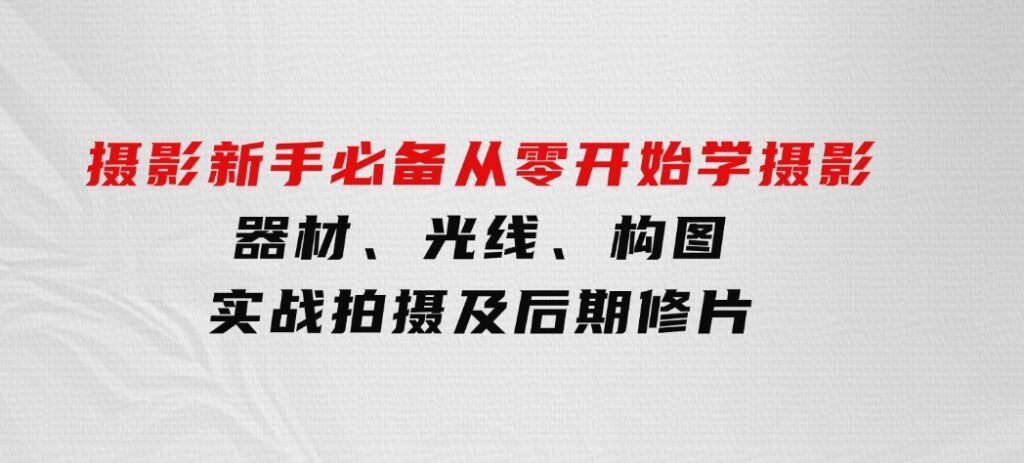 摄影新手必备：从零开始学摄影，器材、光线、构图、实战拍摄及后期修片-财仔梦想资源网