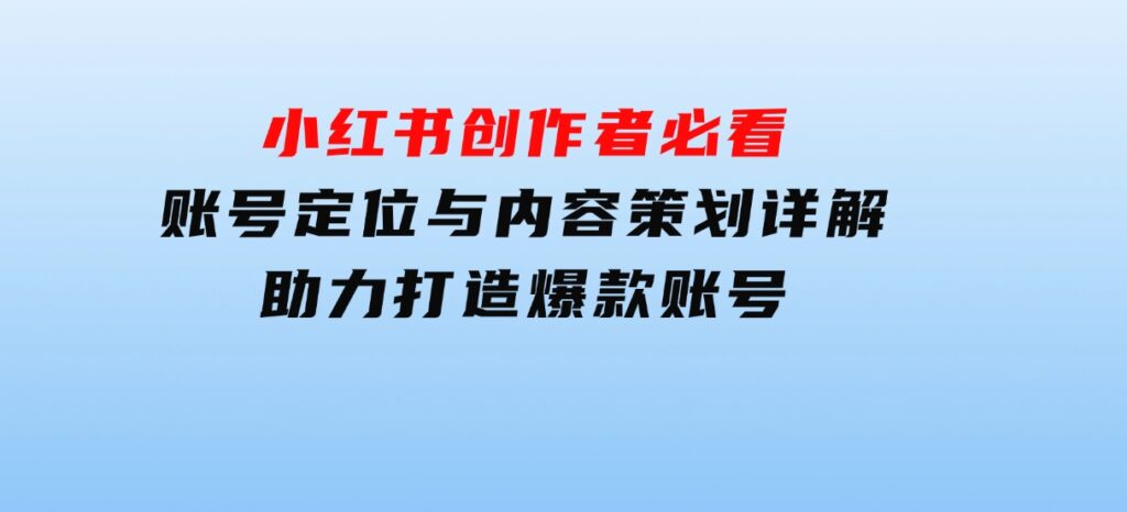 小红书创作者必看：账号定位与内容策划详解，助力打造爆款账号-财仔梦想资源网