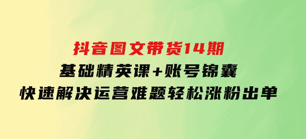 抖音图文带货14期：基础精英课+账号锦囊，快速解决运营难题轻松涨粉出单-财仔梦想资源网