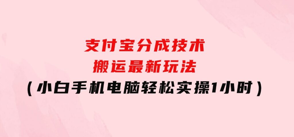 支付宝分成技术搬运“最新玩法”（小白手机电脑轻松实操1小时）-财仔梦想资源网