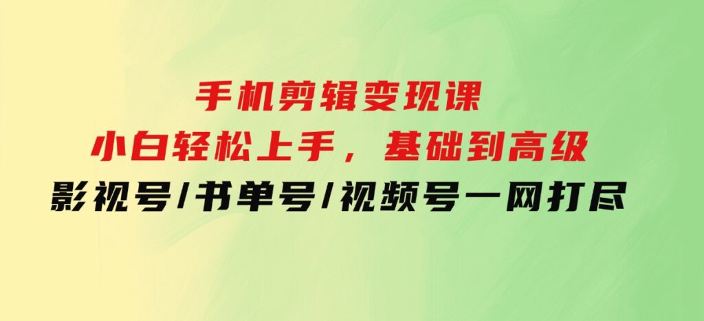 手机剪辑变现课：小白轻松上手，基础到高级影视号/书单号/视频号一网打尽-财仔梦想资源网
