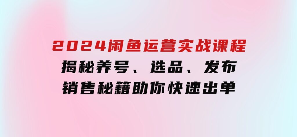 2024闲鱼运营实战课程：揭秘养号、选品、发布与销售秘籍，助你快速出单-财仔梦想资源网