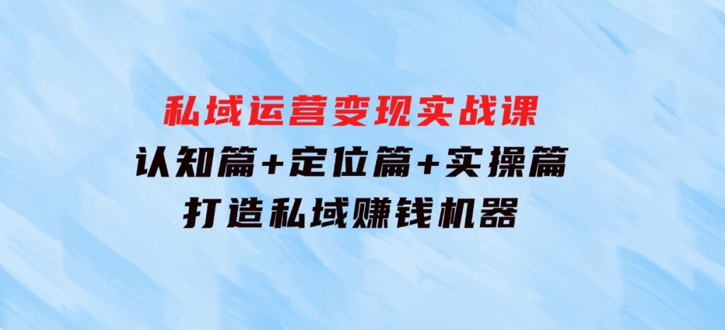 私域运营变现实战课：认知篇+定位篇+实操篇，打造私域赚钱机器-财仔梦想资源网