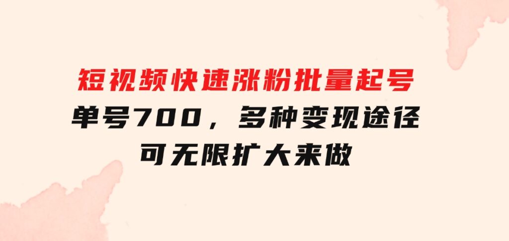 短视频快速涨粉，批量起号，单号700，多种变现途径，可无限扩大来做。-财仔梦想资源网