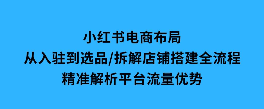 小红书电商布局：从入驻到选品/拆解店铺搭建全流程/精准解析平台流量优势-财仔梦想资源网
