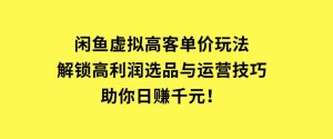 闲鱼虚拟高客单价玩法：解锁高利润选品与运营技巧，助你日赚千元！-财仔梦想资源网
