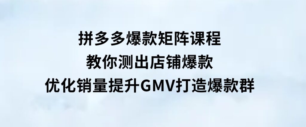 拼多多爆款矩阵课程：教你测出店铺爆款，优化销量，提升GMV，打造爆款群-财仔梦想资源网