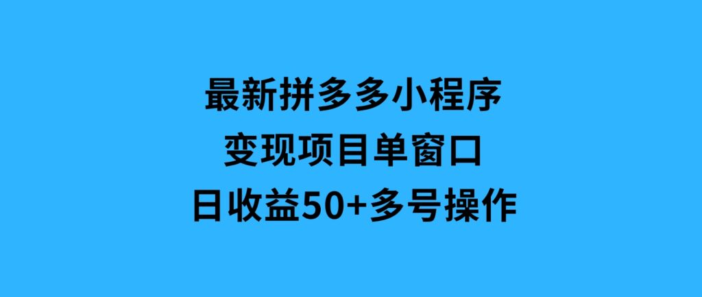 最新拼多多小程序变现项目，单窗口日收益50+多号操作-财仔梦想资源网