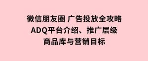 微信朋友圈广告投放全攻略：ADQ平台介绍、推广层级、商品库与营销目标-财仔梦想资源网