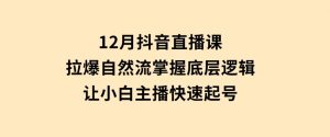 12月抖音直播课：拉爆自然流，掌握底层逻辑，让小白主播快速起号-财仔梦想资源网
