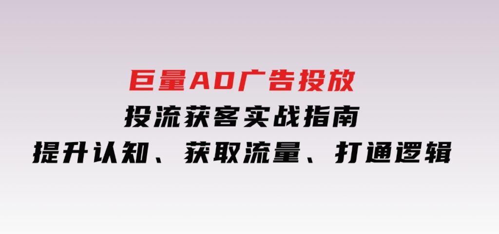 巨量AD广告投放投流获客实战指南，提升认知、获取流量、打通逻辑-财仔梦想资源网