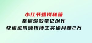 小红书赚钱秘籍，掌握爆款笔记创作，快速进阶赚钱博主,实操月赚2万-财仔梦想资源网