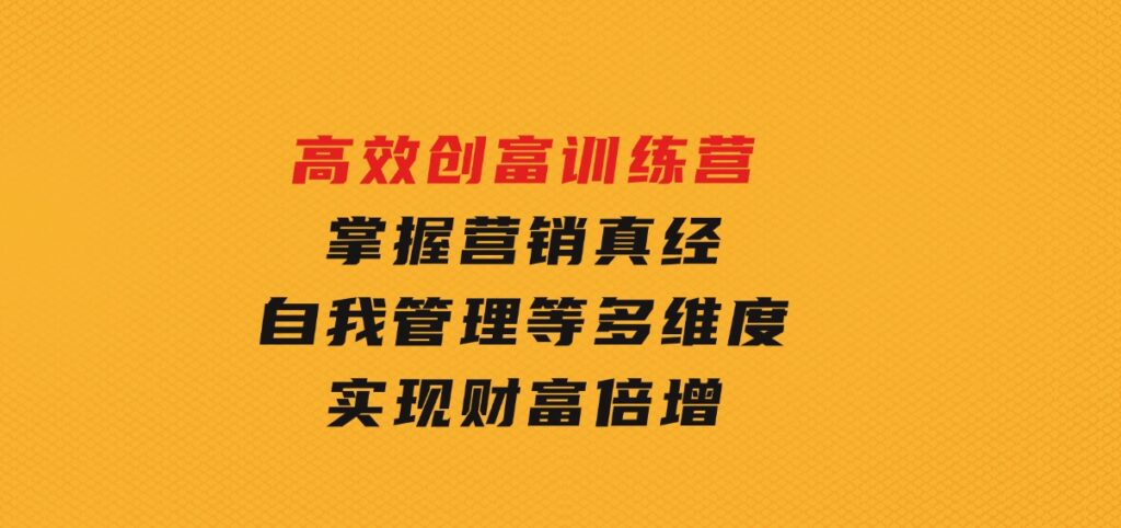 高效创富训练营：掌握营销真经、自我管理等多维度，实现财富倍增-财仔梦想资源网