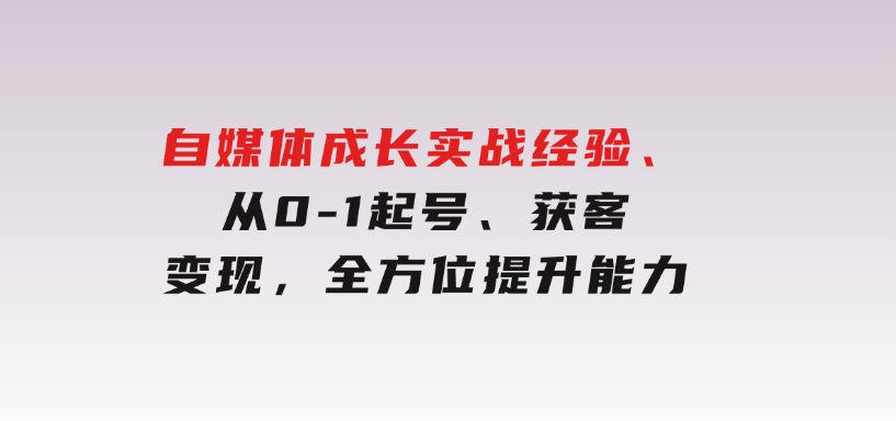 自媒体成长实战经验，从0-1起号、获客、变现，全方位提升能力-财仔梦想资源网