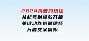 2024抖音同玩法，从起号到爆款开篇，关键动作，选题途径，万能文案模板-财仔梦想资源网