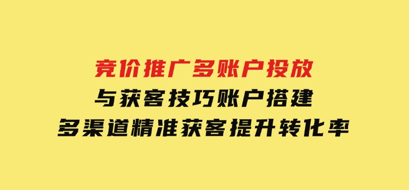 竞价推广多账户投放与获客技巧，账户搭建，多渠道精准获客，提升转化率-财仔梦想资源网