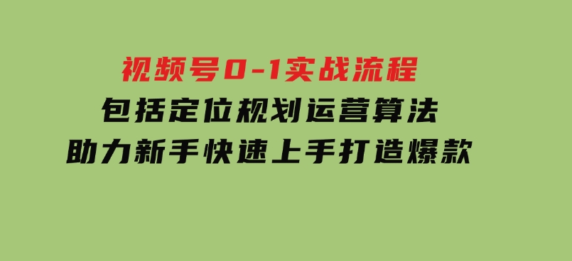 视频号0-1实战流程，包括定位规划、运营算法，助力新手快速上手，打造爆款-财仔梦想资源网