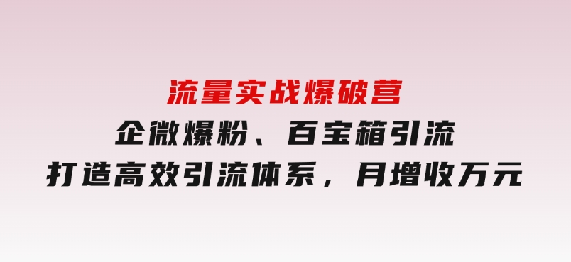 流量实战爆破营：企微爆粉、百宝箱引流，打造高效引流体系，月增收万元-财仔梦想资源网