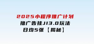 2025小程序推广计划，撸广告挂JI3.0玩法，日均5张【揭秘】-财仔梦想资源网