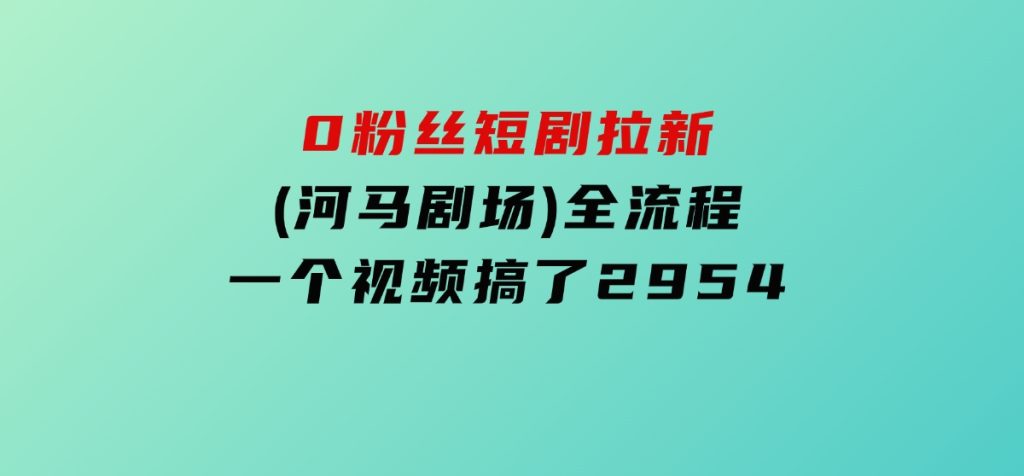 0粉丝短剧拉新(河马剧场)全流程，一个视频搞了2954-财仔梦想资源网
