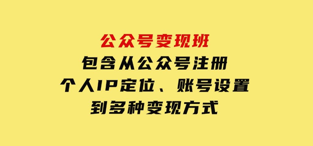 公众号变现班：包含从公众号注册、个人IP定位、账号设置到多种变现方式-财仔梦想资源网
