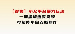 【得物】小众平台暴力玩法，一键搬运爆款视频，可矩阵，小白无脑操作-财仔梦想资源网