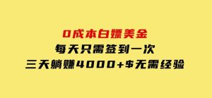 0成本白嫖美金，每天只需签到一次，三天躺赚4000+$，无需经验-财仔梦想资源网