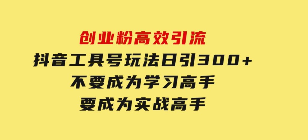 创业粉高效引流，抖音工具号玩法，日引300+，不要成为学习高手，要成为实战高手-财仔梦想资源网