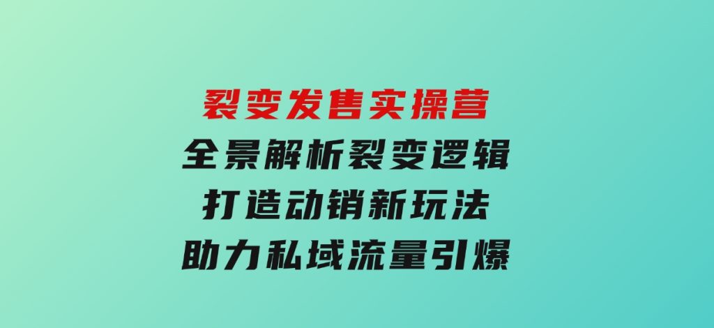 裂变发售实操营，全景解析裂变逻辑，打造动销新玩法，助力私域流量引爆-财仔梦想资源网