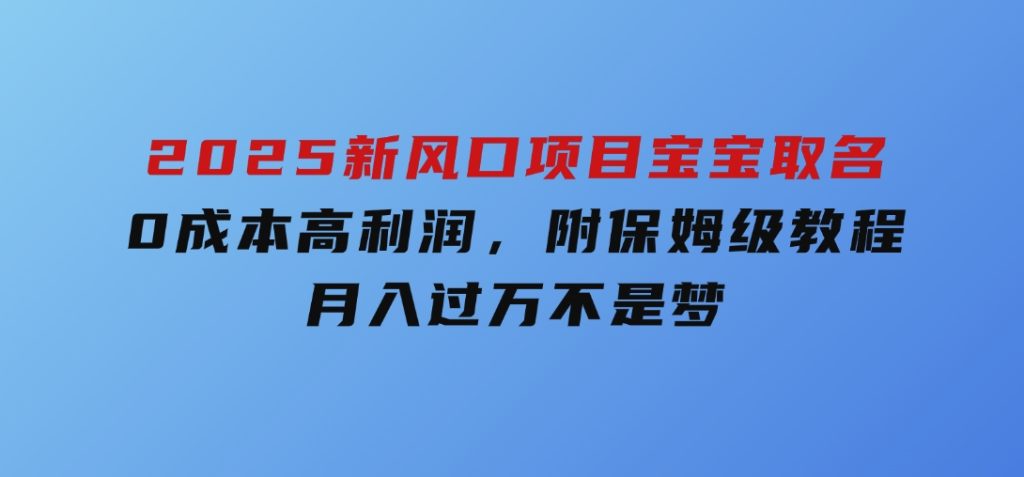 2025新风口项目宝宝取名，0成本高利润，附保姆级教程，月入过万不是梦-财仔梦想资源网