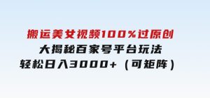 搬运美女视频100%过原创大揭秘，百家号平台玩法，轻松日入3000+（可矩阵）-财仔梦想资源网