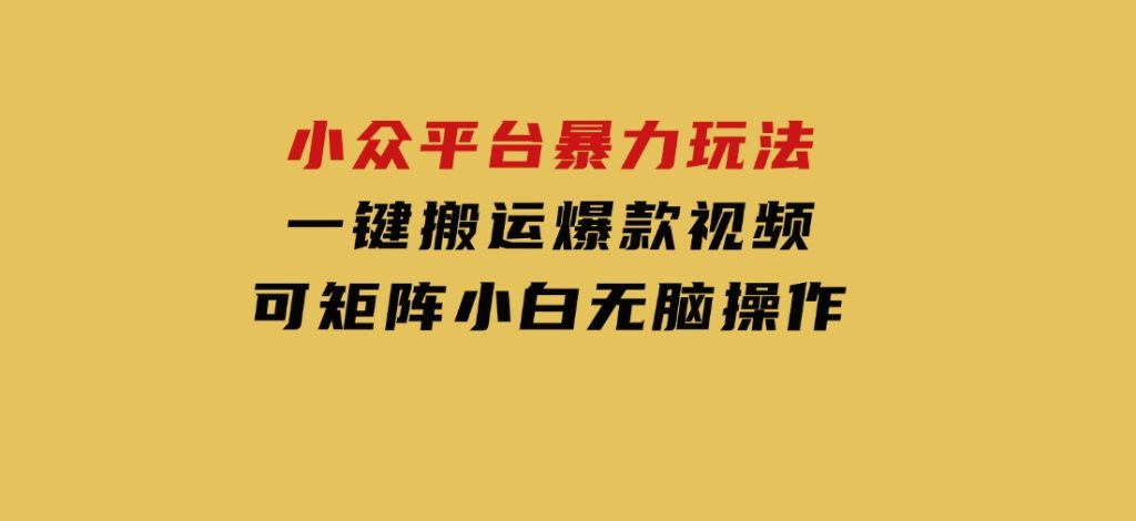 小众平台暴力玩法，一键搬运爆款视频，可矩阵小白无脑操作-财仔梦想资源网