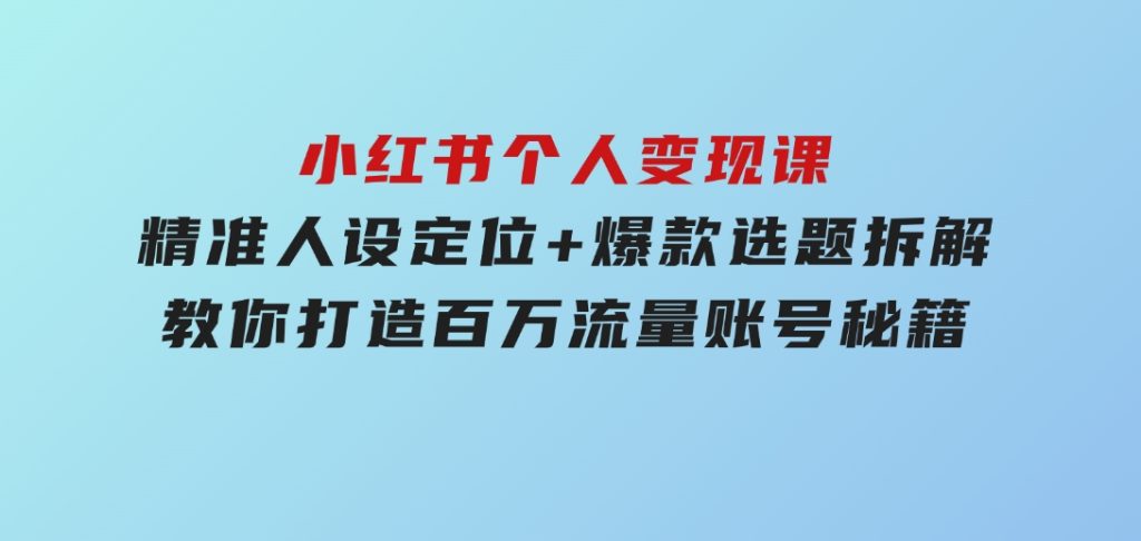 小红书个人变现课：精准人设定位+爆款选题拆解，教你打造百万流量账号秘籍-财仔梦想资源网