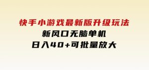 快手小游戏最新版升级玩法，新风口，无脑单机日入40+，可批量放大，-财仔梦想资源网