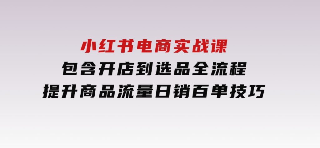 小红书电商实战课：包含开店到选品全流程，提升商品流量，日销百单技巧-财仔梦想资源网