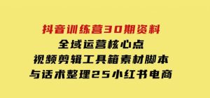 抖音训练营30期资料，全域运营核心点，视频剪辑工具箱素材脚本与话术整理-财仔梦想资源网