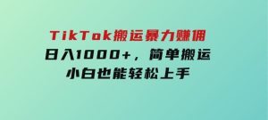 TikTok搬运暴力赚佣，日入1000+，简单搬运，小白也能轻松上手-财仔梦想资源网