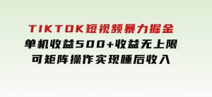 TIKTOK短视频暴力掘金单机收益500+收益无上限可矩阵操作实现睡后收入-财仔梦想资源网