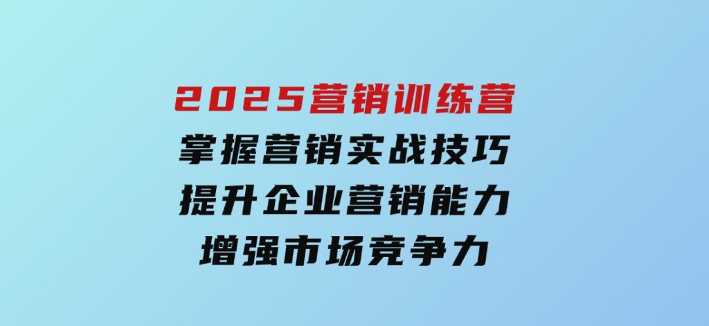 2025营销训练营，掌握营销实战技巧，提升企业营销能力，增强市场竞争力-财仔梦想资源网