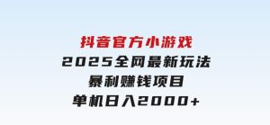 抖音官方小游戏2025全网最新玩法，暴利赚钱项目，单机日入2000+-财仔梦想资源网