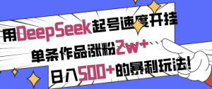 用DeepSeek起号速度开挂，单条作品涨粉2w+，日入500+的暴利玩法！-财仔梦想资源网