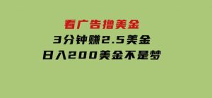 看广告，撸美金！！3分钟赚2.5美金！！日入200美金不是梦-财仔梦想资源网