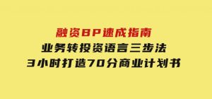 融资BP速成指南：业务转投资语言三步法，3小时打造70分商业计划书-财仔梦想资源网
