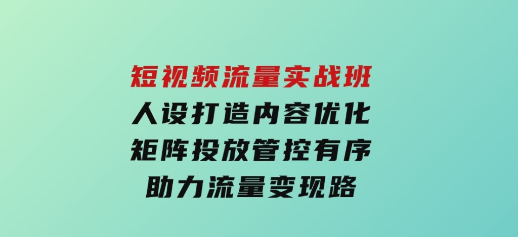 短视频流量实战班，人设打造内容优化，矩阵投放管控有序，助力流量变现路-财仔梦想资源网