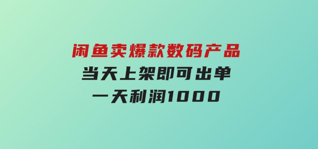 闲鱼卖爆款数码产品，当天上架即可出单，一天利润1000-财仔梦想资源网