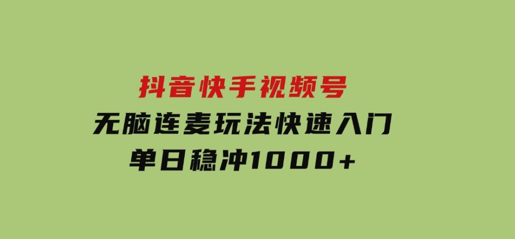 抖音，快手，视频号无脑连麦玩法！快速入门，单日稳冲1000+-财仔梦想资源网