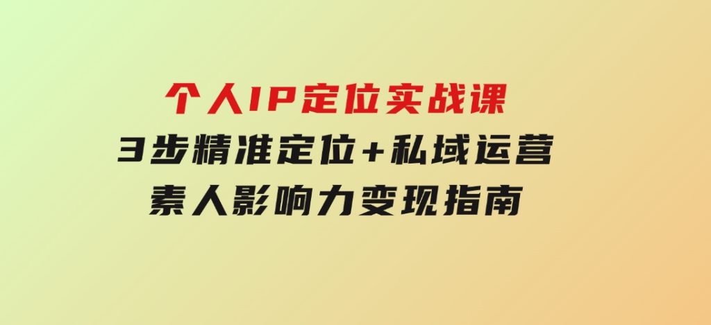 个人IP定位实战课-5期，3步精准定位+私域运营，素人影响力变现指南-财仔梦想资源网